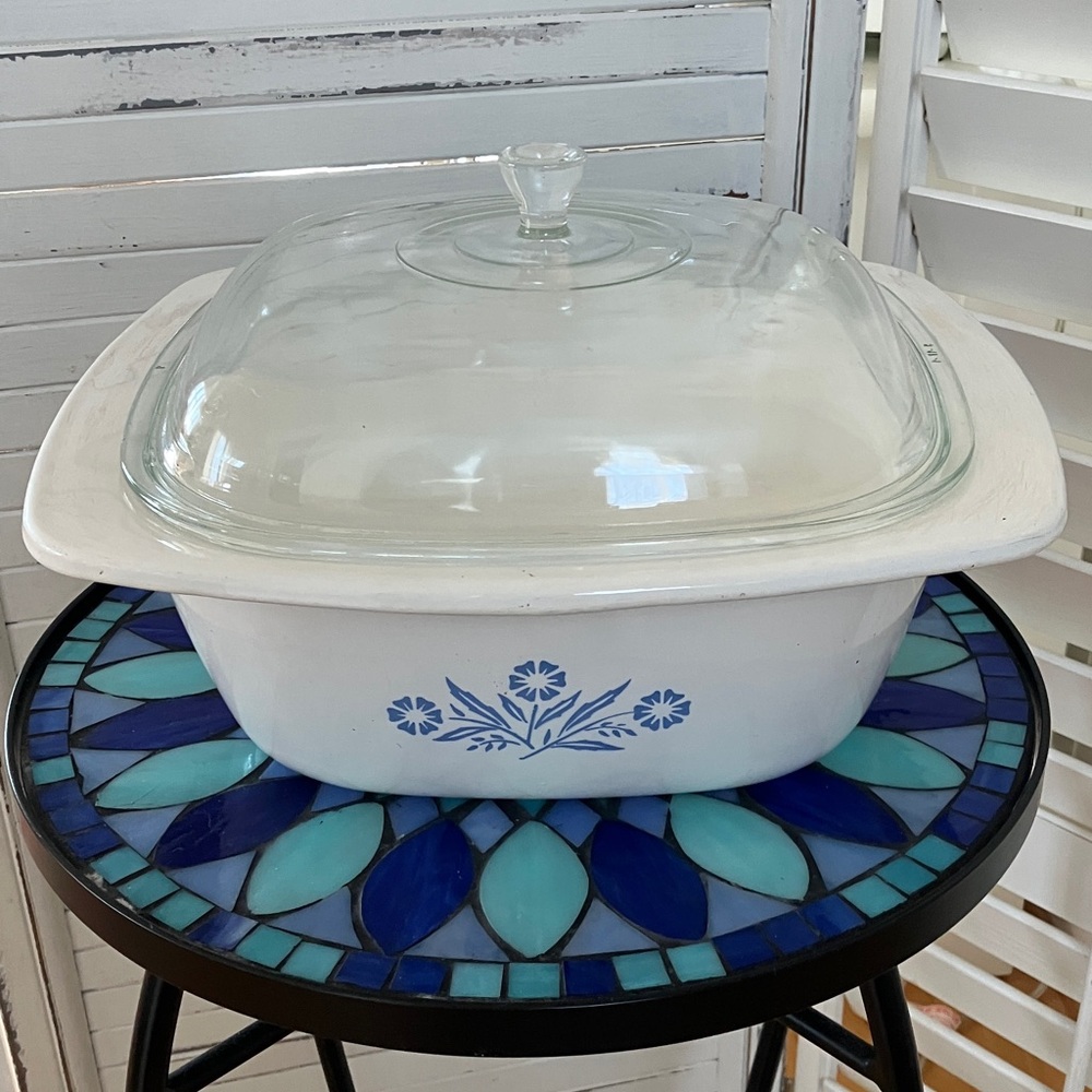 Vintage Corning Ware 4 Quart Dutch Oven P-34-B, Square With Lid, Blue Cornflower